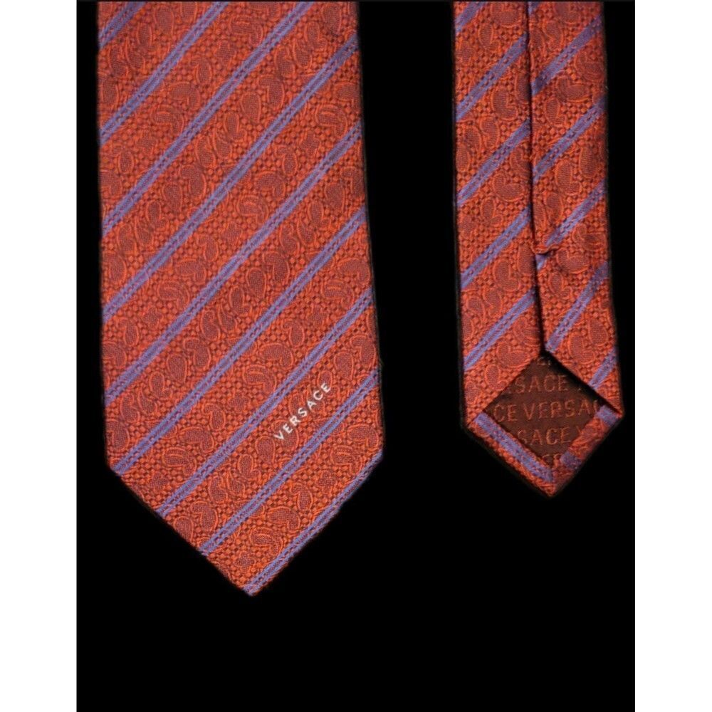 VERSACE Men's Red Striped Tie Made In Italy 100% Silk